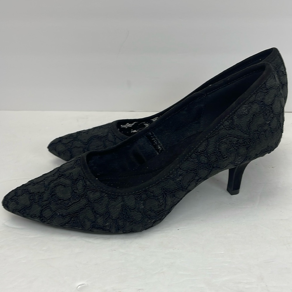 Aubrey lynn Fawne Black Lace Microsude Heels size 9 whimsigoth dark romantic